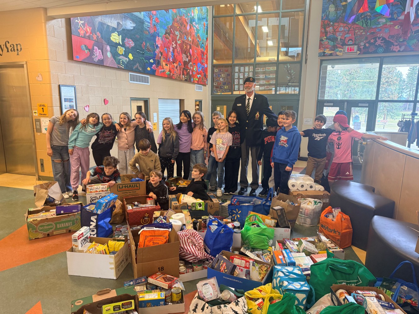 Chute Lake Elementary students with collected donations